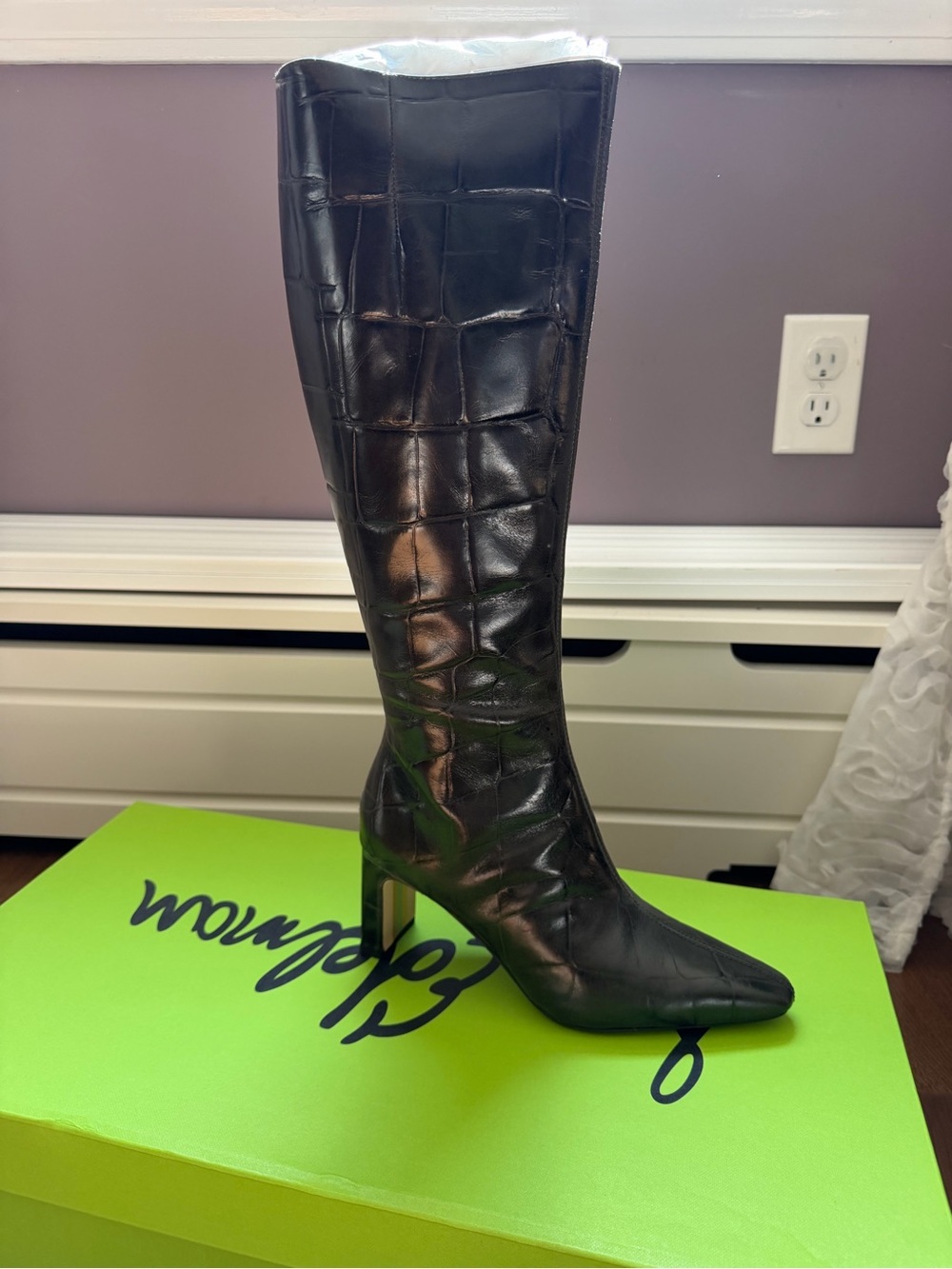 Brown sam Edelman Crocodile Embossed Knee High Heel Boot